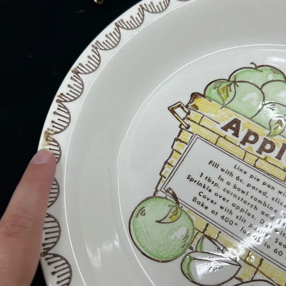 Vintage Apple Pie Recipe Plate Plater Decorative Retro Design Ceramic